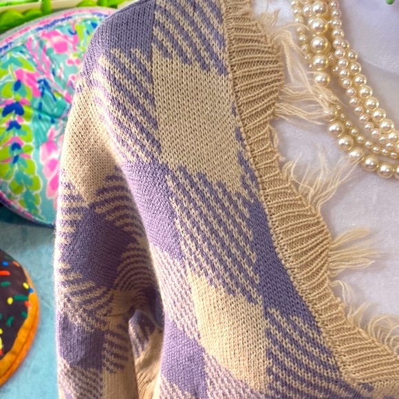 Just Polly periwinkle & tan oversized sweater - Picture 2 of 5